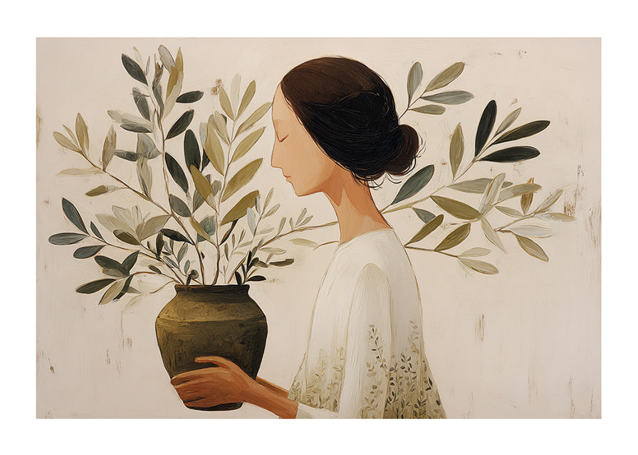 A woman with flowers creates an atmosphere of tranquility and harmony.-12
