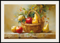 Kleurrijk fruit in een rieten mand met herfstbladeren.-2