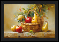 Kleurrijk fruit in een rieten mand met herfstbladeren.-4