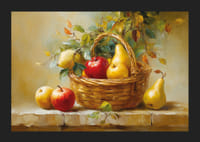 Kleurrijk fruit in een rieten mand met herfstbladeren.-5