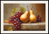 Twee gouden peren en druiven in het glinsterende herfstlicht.-2