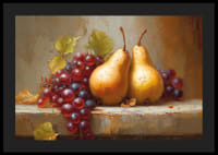 Twee gouden peren en druiven in het glinsterende herfstlicht.-4