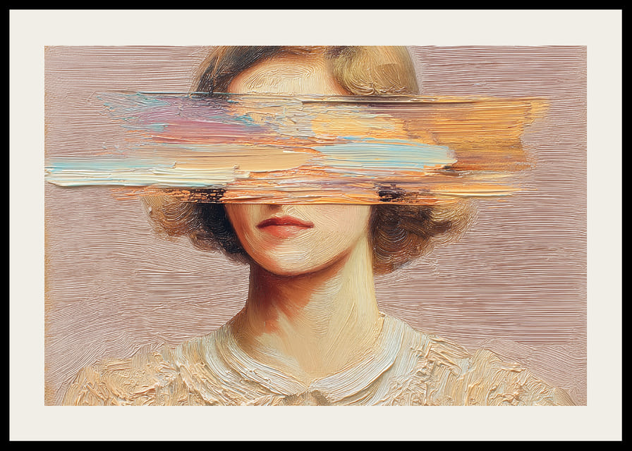 Elegant gezicht verborgen achter abstracte penseelstreken.-12