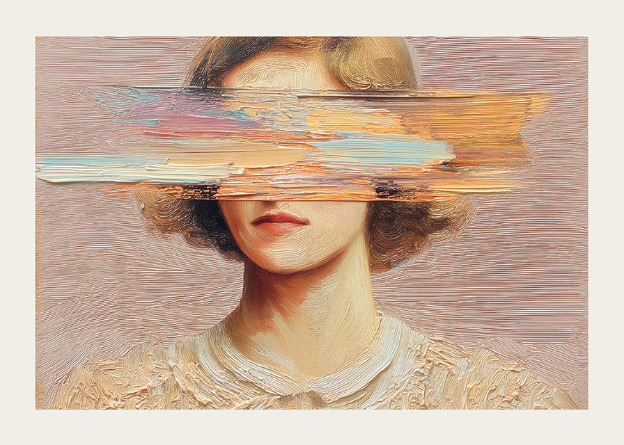 Elegant face hidden behind abstract brush strokes.-12