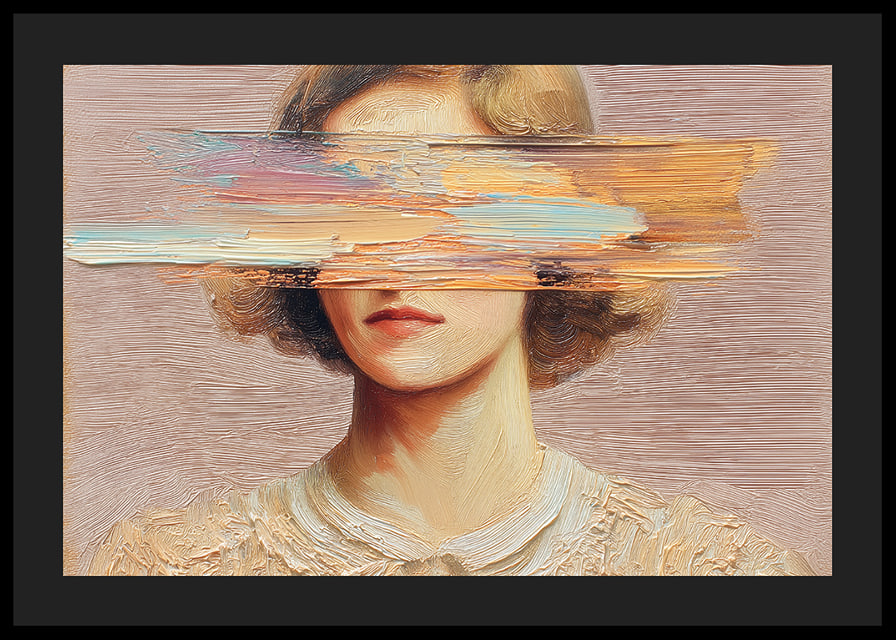 Elegant face hidden behind abstract brush strokes.-12