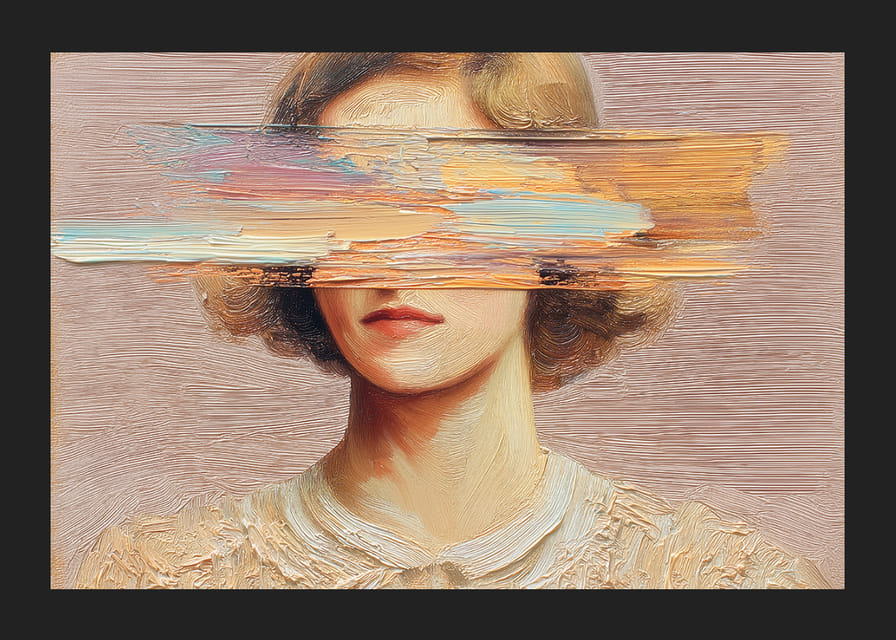 Elegant gezicht verborgen achter abstracte penseelstreken.-12