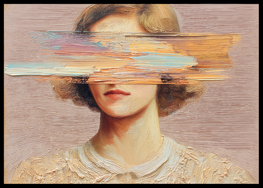 Elegant face hidden behind abstract brush strokes.-12