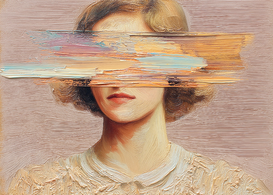 Elegant face hidden behind abstract brush strokes.-12
