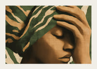 A meditative image in earthy tones with an elegant patterned shawl.-3