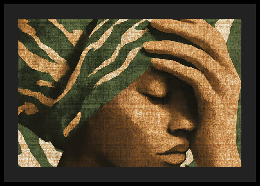 A meditative image in earthy tones with an elegant patterned shawl.-12