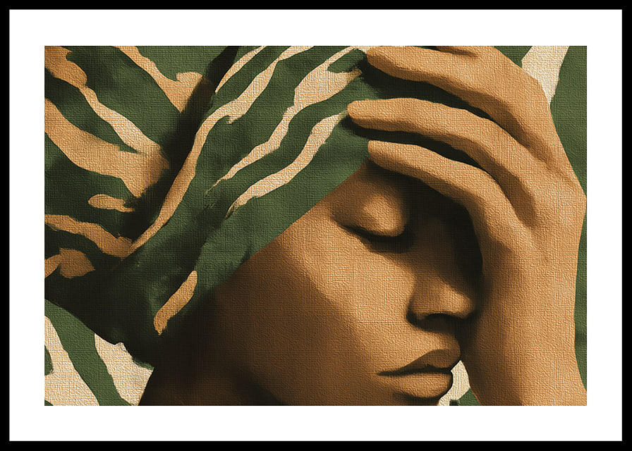 A meditative image in earthy tones with an elegant patterned shawl.-12