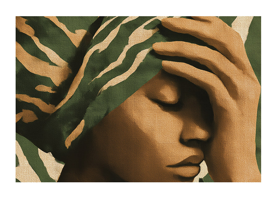 A meditative image in earthy tones with an elegant patterned shawl.-12