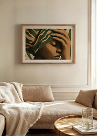 A meditative image in earthy tones with an elegant patterned shawl.-8