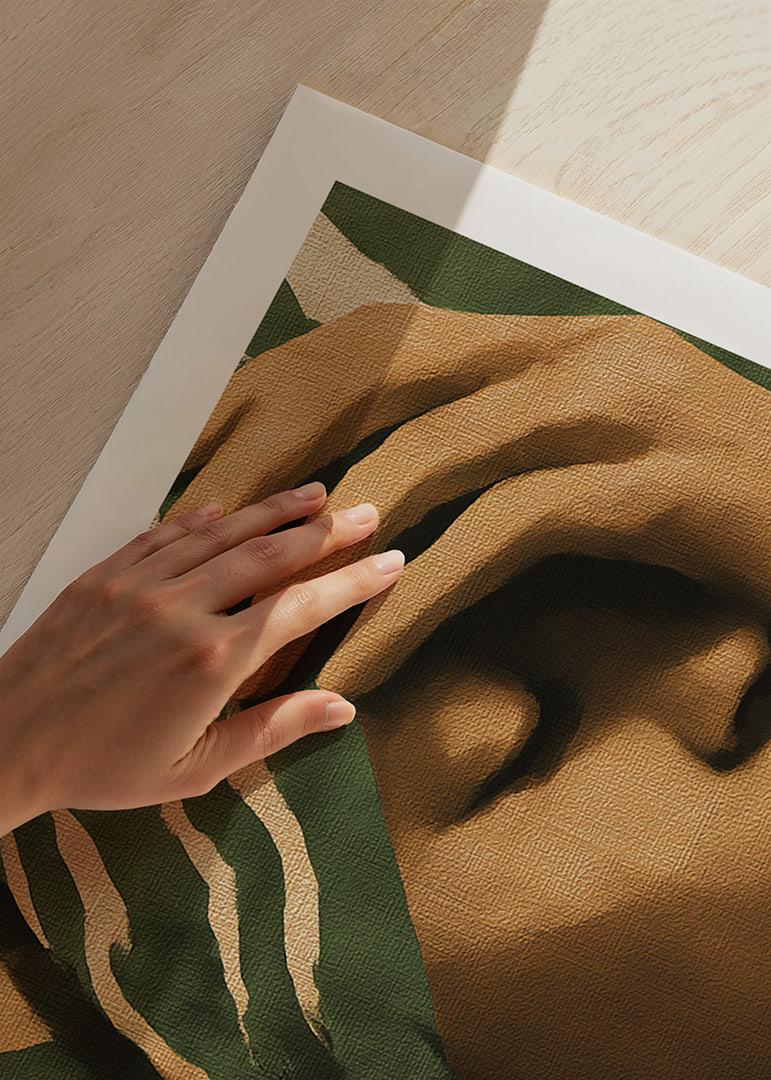 A meditative image in earthy tones with an elegant patterned shawl.-12