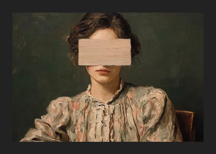 An enigmatic woman with a covered face creates mystery and depth.-12