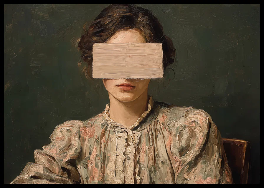 An enigmatic woman with a covered face creates mystery and depth.-12