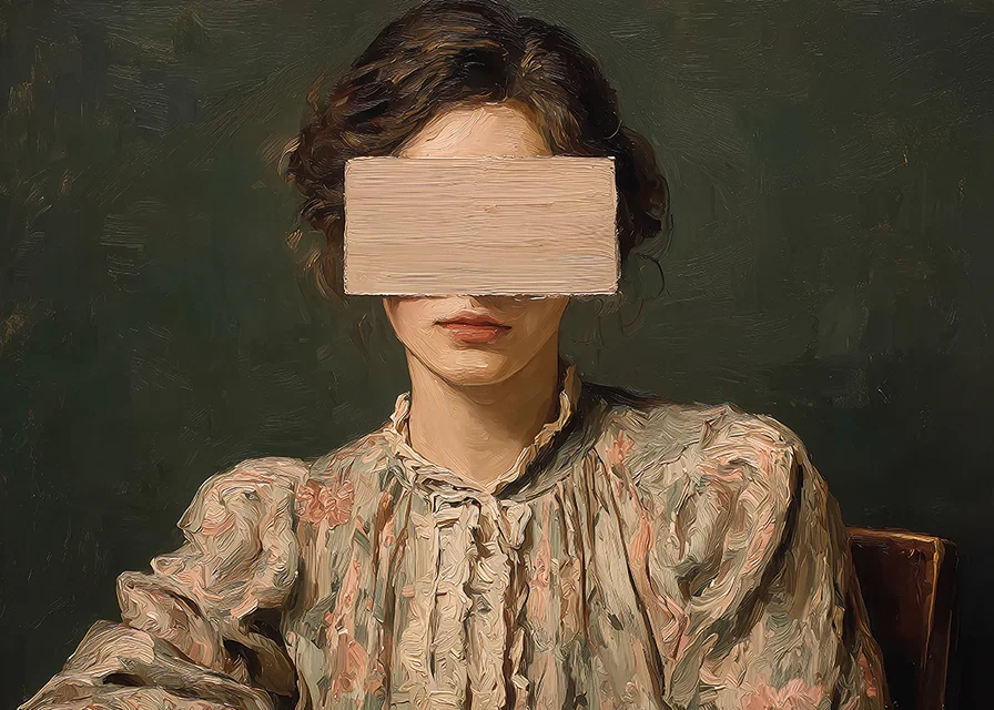 An enigmatic woman with a covered face creates mystery and depth.-12
