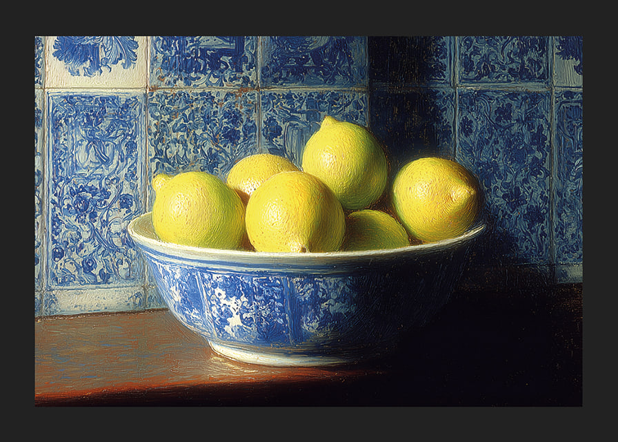 Colorful lemons in a classic bowl spread freshness.-12
