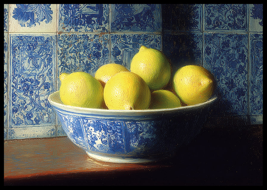Colorful lemons in a classic bowl spread freshness.-12