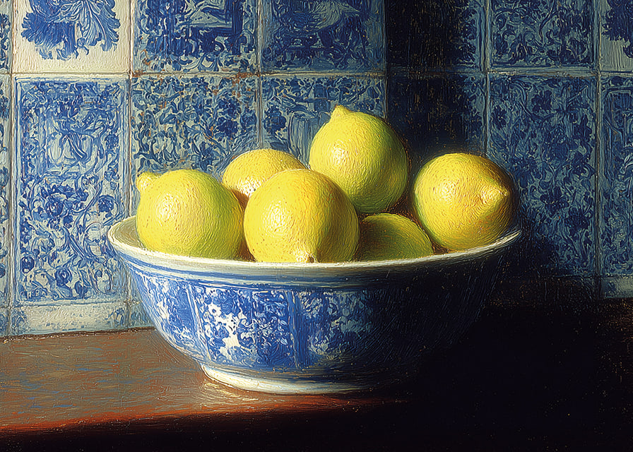 Colorful lemons in a classic bowl spread freshness.-12