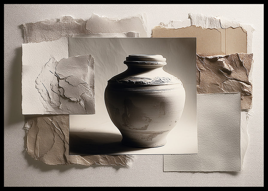 A rustic pot against a backdrop of tactile textures.-12