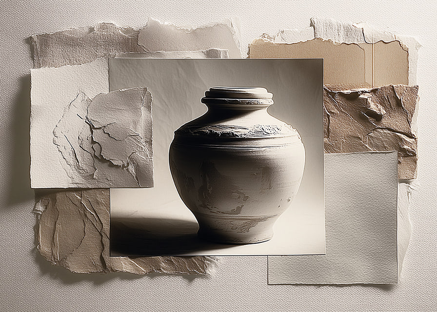 A rustic pot against a backdrop of tactile textures.-12