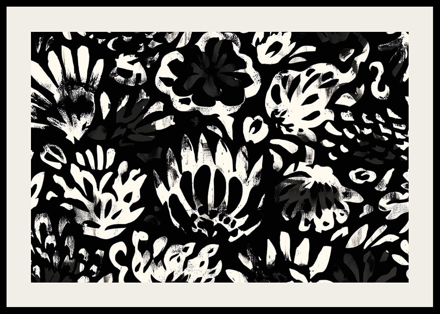 Black and white flowers create a dramatic pattern.-12