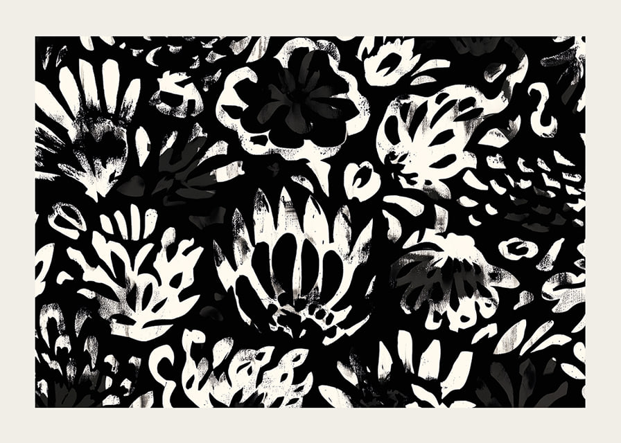 Black and white flowers create a dramatic pattern.-12