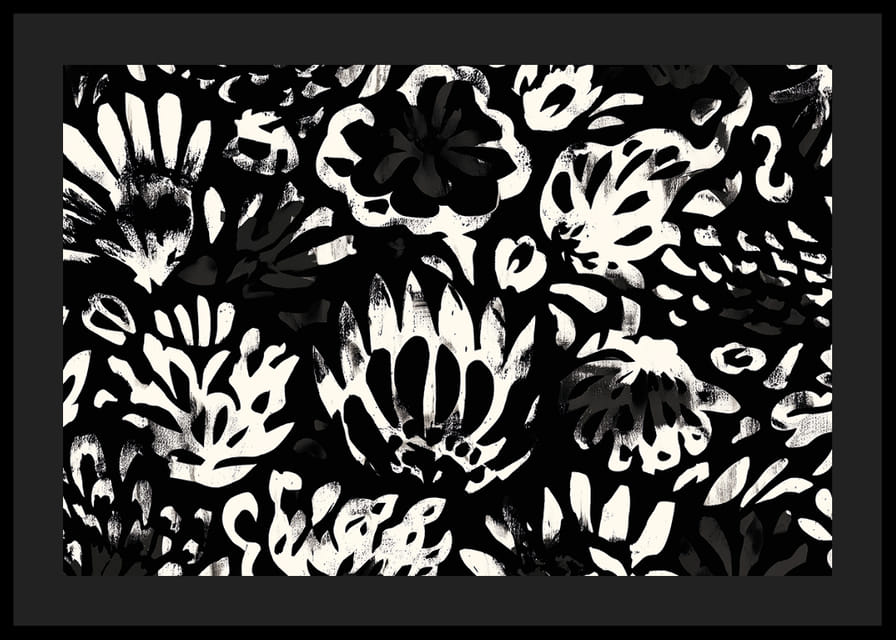 Svarta och vita blommor skapar ett dramatiskt mönster.-12