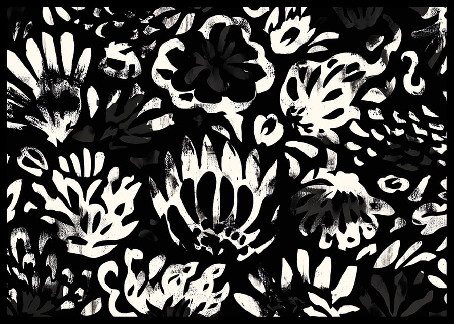 Black and white flowers create a dramatic pattern.-12
