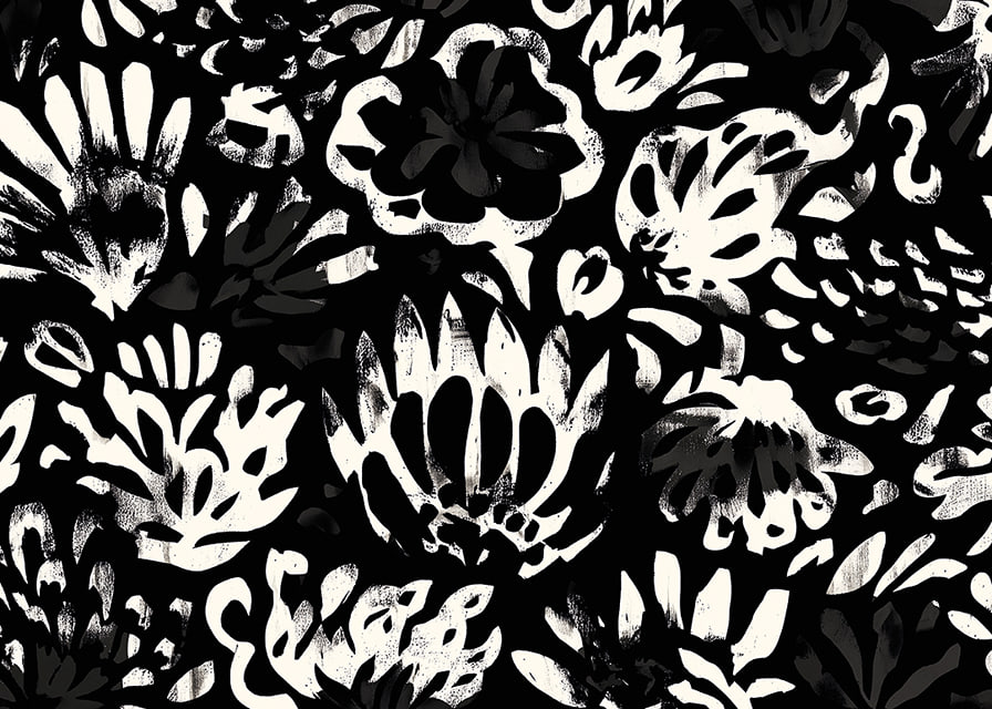 Black and white flowers create a dramatic pattern.-12