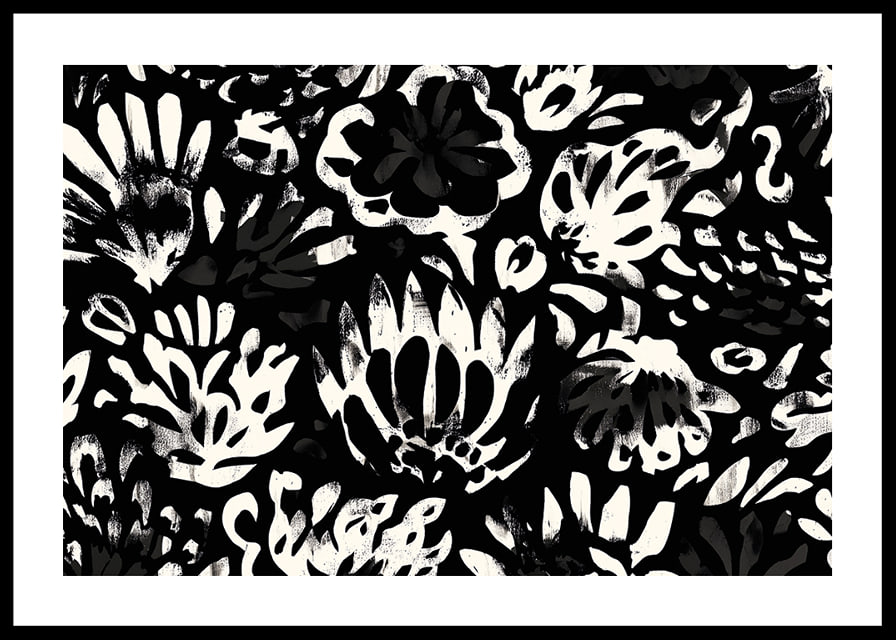 Black and white flowers create a dramatic pattern.-12