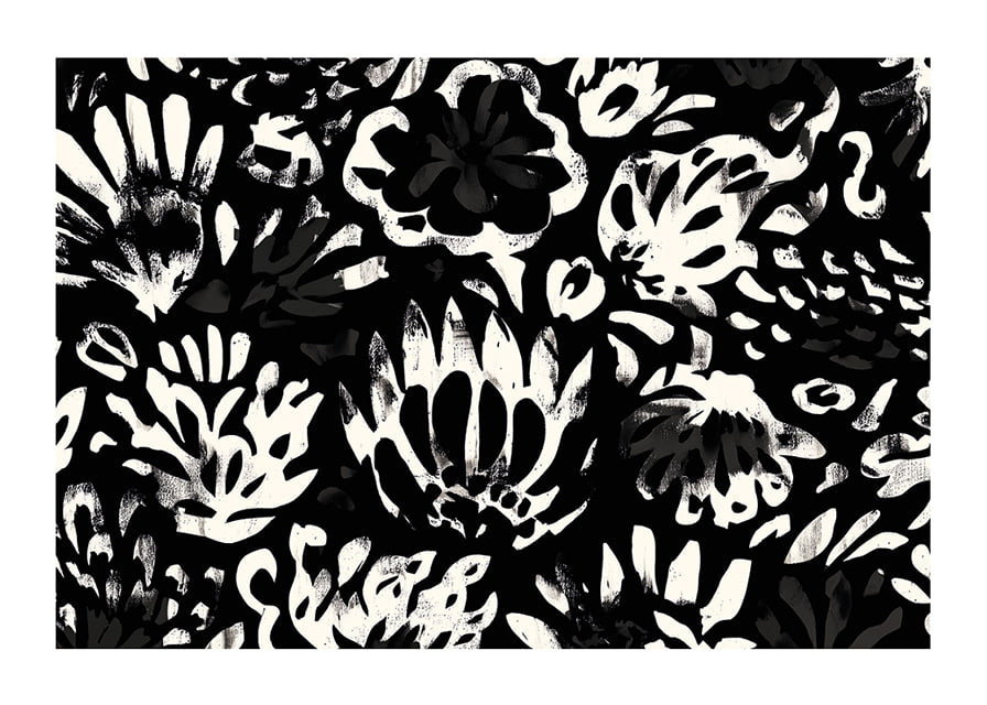 Black and white flowers create a dramatic pattern.-12