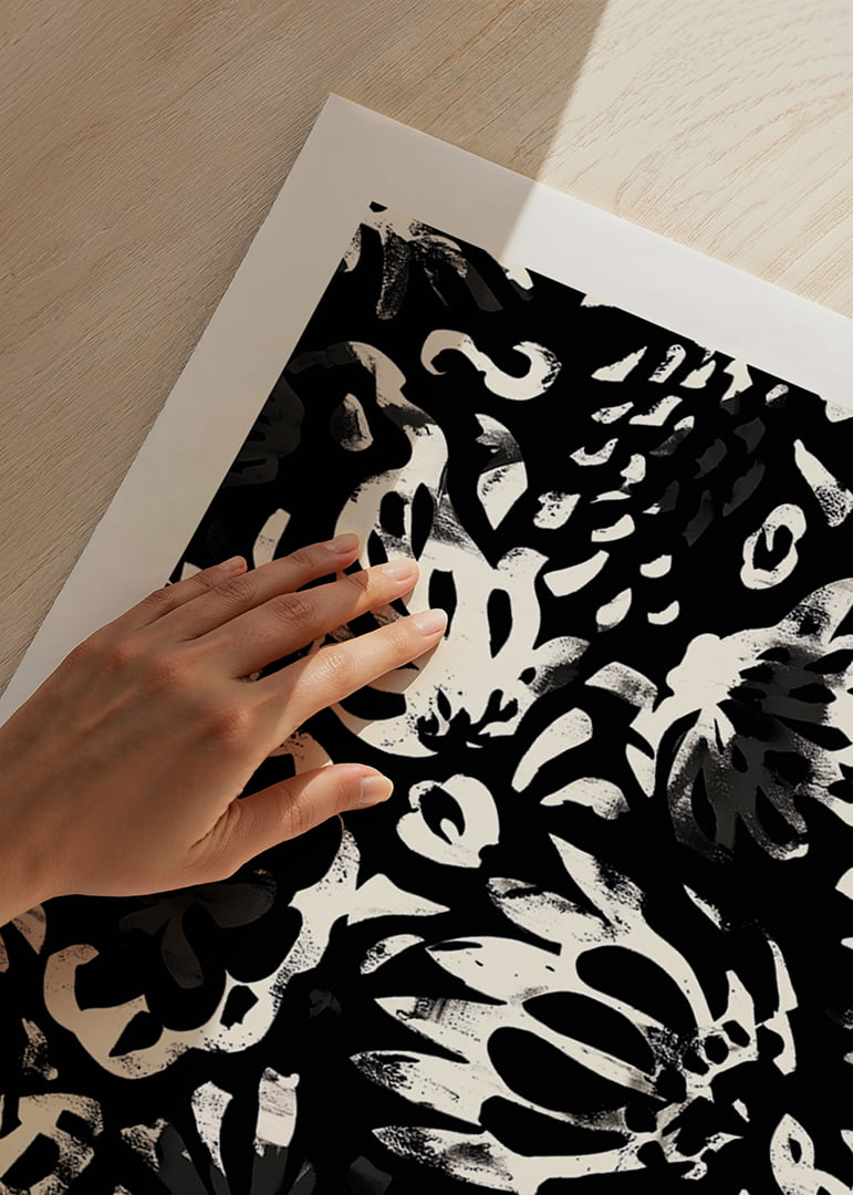 Black and white flowers create a dramatic pattern.-12