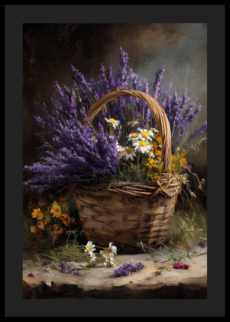 En kurv fyldt med lavendel og blomster spreder fred og skønhed.-12