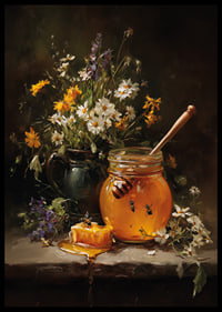 Lovely flowers and honey in a harmonious still life.-6