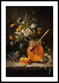 Lovely flowers and honey in a harmonious still life.-0
