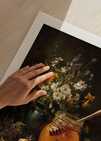 Lovely flowers and honey in a harmonious still life.-9