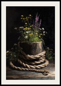 Wild flowers surrounded by rough rope in rustic harmony.-2
