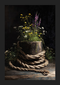 Wild flowers surrounded by rough rope in rustic harmony.-5