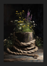 Wilde bloemen omgeven door ruw touw in rustieke harmonie.-5