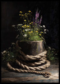 Wild flowers surrounded by rough rope in rustic harmony.-6