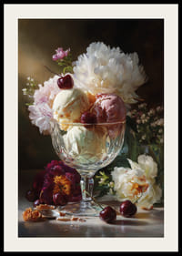 Isvaffel fyldt med cremet is og smukke blomster.-2