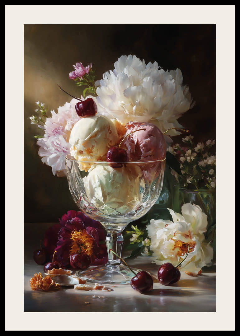 Isvaffel fyldt med cremet is og smukke blomster.-12