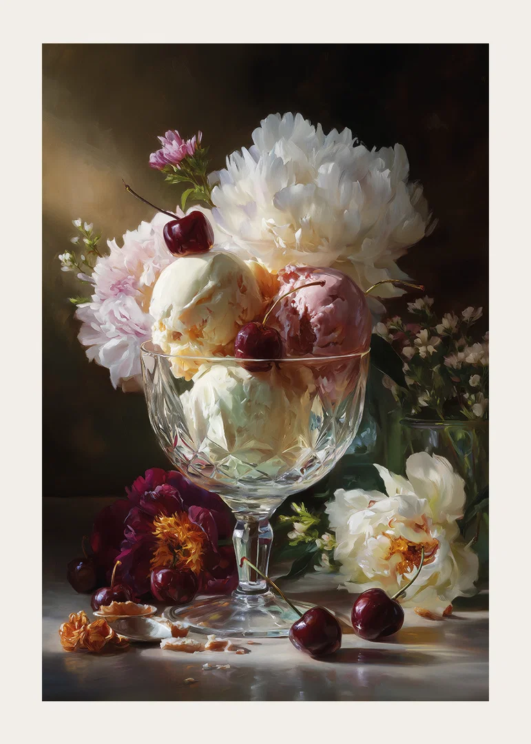 Ice cream cone filled with creamy ice cream and beautiful flowers.-12