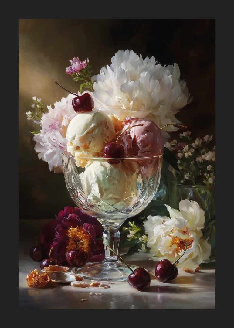 Ice cream cone filled with creamy ice cream and beautiful flowers.-12