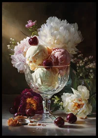 Ice cream cone filled with creamy ice cream and beautiful flowers.-6