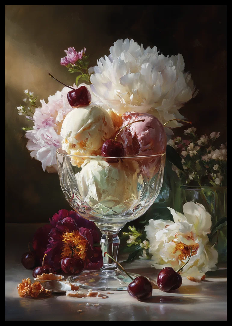Ice cream cone filled with creamy ice cream and beautiful flowers.-12