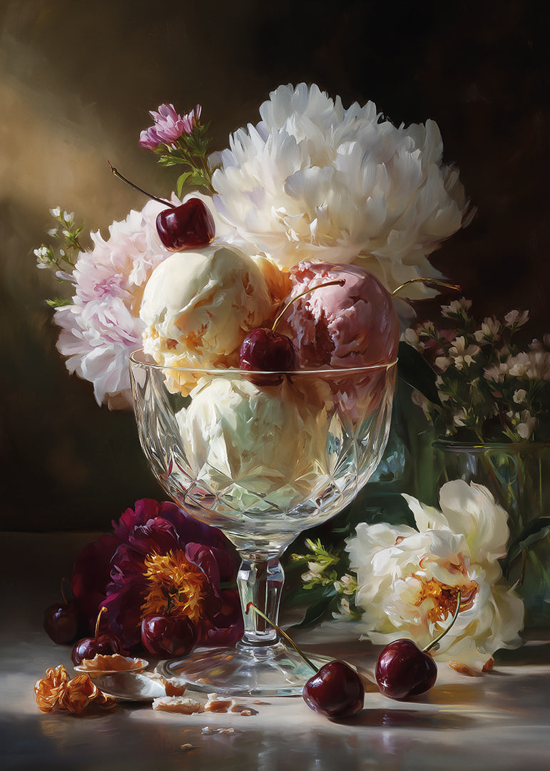 Ice cream cone filled with creamy ice cream and beautiful flowers.-12