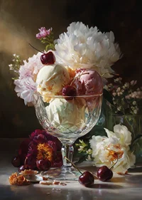 Ice cream cone filled with creamy ice cream and beautiful flowers.-7